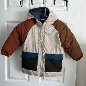 Zara Kids Puffer Jacket - Brown, Blue, and Cream